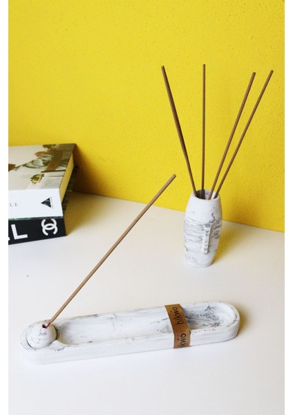 Premium Tütsülük Seti Tütsülük ve Face Vazo Seti - Hediyelik - Ev Hediyesi - Mermer Desen