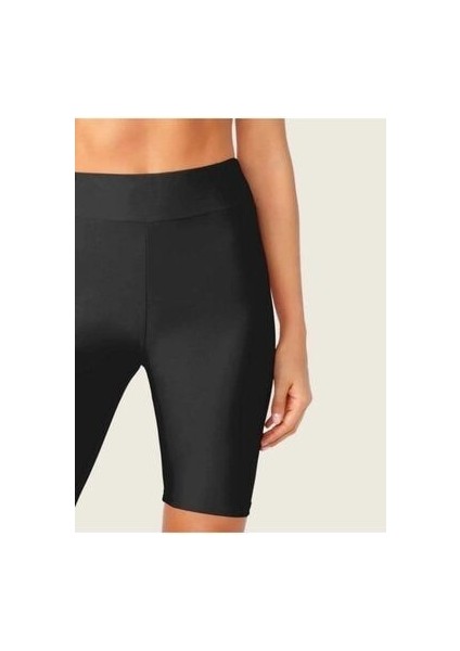 Kadın Antrasit Yüksek Bel Toparlayıcı Spor Kısa Disco Biker Şort Tayt