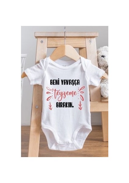 Kişiye Özel Isim Yazılabilir %100 Pamuklu Teyze Yazılı Baskılı Bebek Body Zıbın