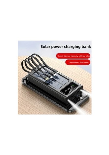 20000 Mah Güneş Enerjili Powerbank Ios Android Uyum LCD Ekranlı Type C Mikro USB Lightning Çıkışlı