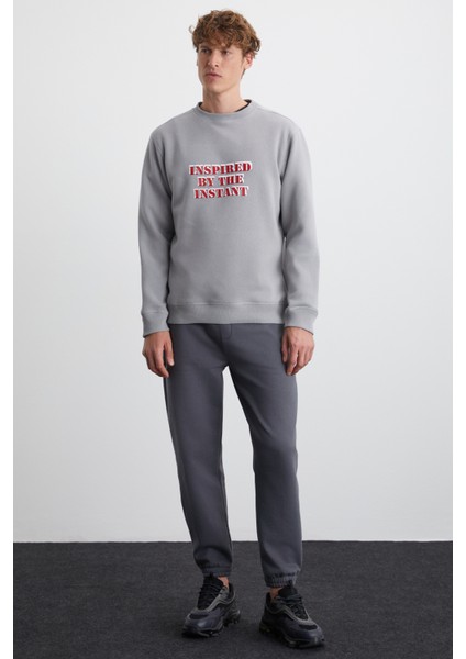 EREKLE Erkek Pamuk-Polyester Nakışlı Açık Gri Sweatshirt fiyatları