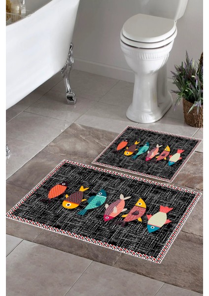 Kaymaz Taban Yıkanabilir 2'Li Banyo Paspası Seti Klozet Takımı Banyo Halısı