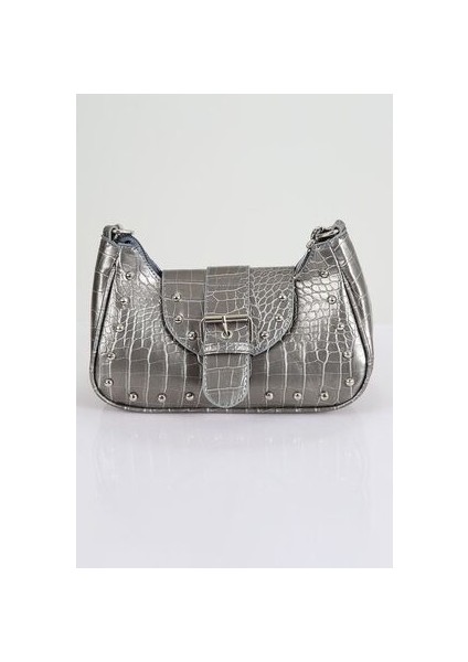 Bony Zımbalı Timsah Desenli Gri Kol Çantası