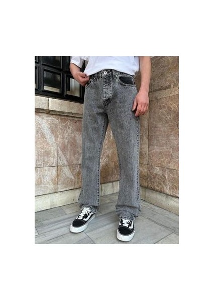 Erkek Loose Fit Baggy Fly Butter Jeans Yan Aka Cepli