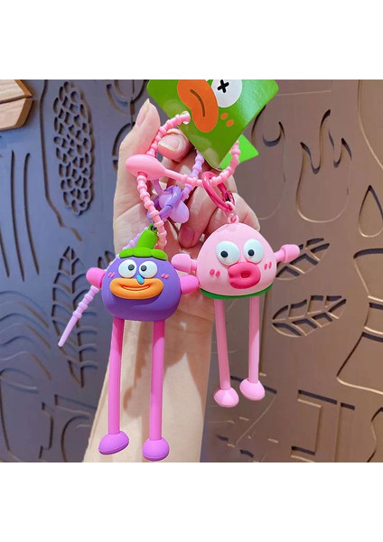3 Karikatür Gerilmiş Chou Chou Meyve Kralı Anahtarlık Yaratıcı Çekme ve Sıkıştırmayı Açma Bebek Çift Araba Çantası Kolye (Yurt Dışından)