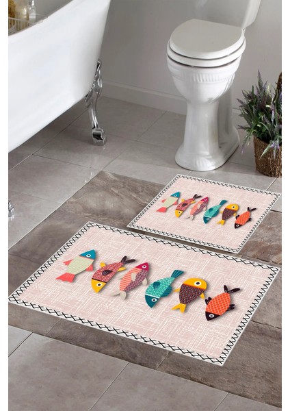 Kaymaz Taban Yıkanabilir 2'Li Banyo Paspası Seti Klozet Takımı Banyo Halısı