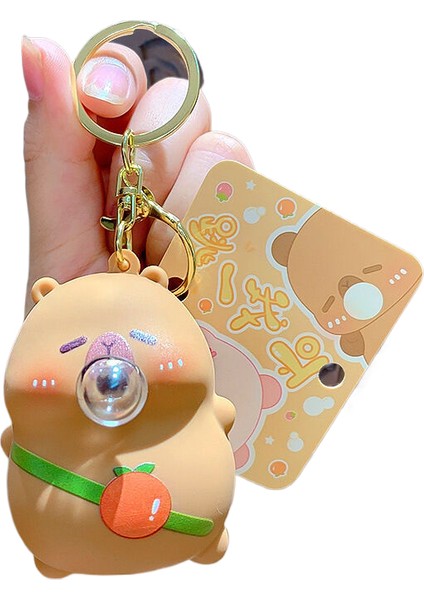 3 Yaratıcı Peluş Kapibara Üfleme Kabarcıklar Anahtarlık Kolye Sevimli Çift Okul Çantası Anahtarlık (Yurt Dışından)