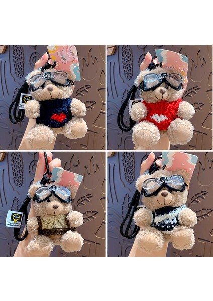 3 Karikatür Peluş Gelgit Serin Ayı Anahtarlık Okul Çantası Küçük Kolye Sevimli Çift Çanta Bebek Anahtarlık (Yurt Dışından)