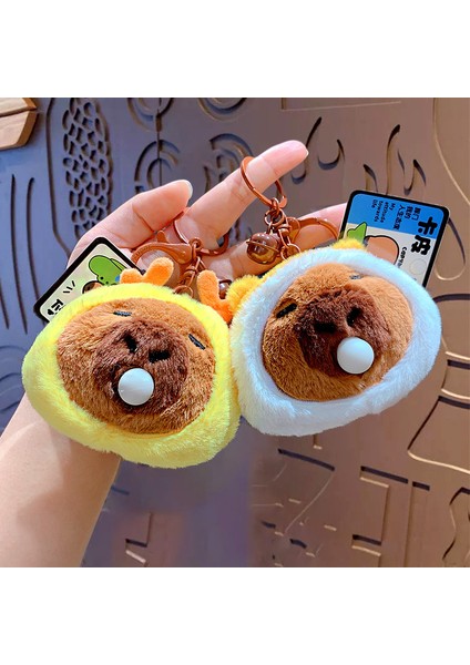 3 Yaratıcı Peluş Kapibara Üfleme Kabarcıklar Anahtarlık Kolye Sevimli Çift Okul Çantası Anahtarlık (Yurt Dışından)
