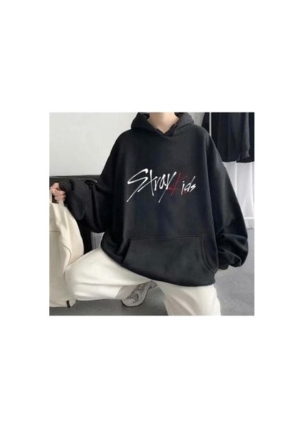 Stray Kids Siyah Kapüşonlu 3 Iplik Şardonlu Oversize Sweatshirt Hoodie fiyatları