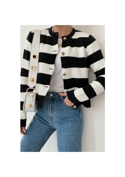 Triko Şeritli Kısa Hırka