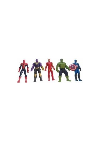 5'li Karakterler Spiderman, Thanos, Ironman, Hulk, Kaptan America Işıksız 12CM