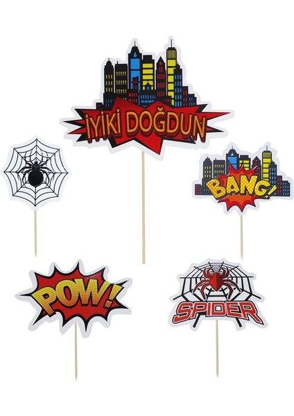 Spiderman Temalı Kürdan Figürlü Cupcake Kürdanı Pasta Süsü 5'li fiyatları
