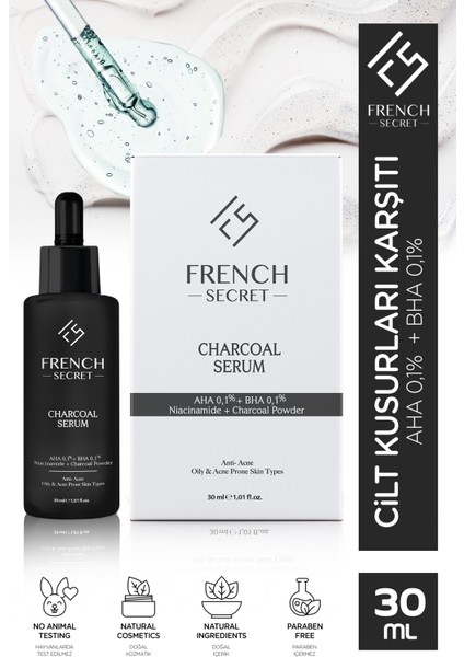 Aktif Kömür İçeren Charcoal Bakım Serumu Aha %01 + Bha%01 + Niacinamide 30 ml