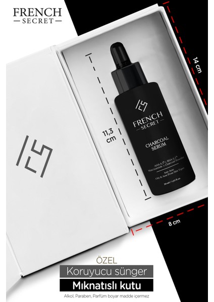 Aktif Kömür İçeren Charcoal Bakım Serumu Aha %01 + Bha%01 + Niacinamide 30 ml