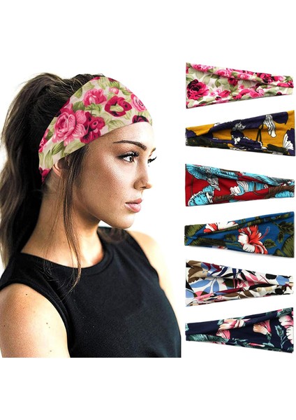 Women's Headband Non-Slip Wide Hairband Knotted Turban Elastic Fashion Headband Sweatproof Elastic Headband Fashion Wrap Headband Girls Hair Accessories 6-Pack (Yurt Dışından)