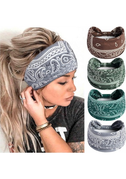 Women's Headband Fashion Elastic Wide Hairband Knotted Turban Headband Yoga Running Sweatproof Band Elastic Headband Fashion Wrap Headband Girls Hair Accessories 4 Pack (Yurt Dışından)