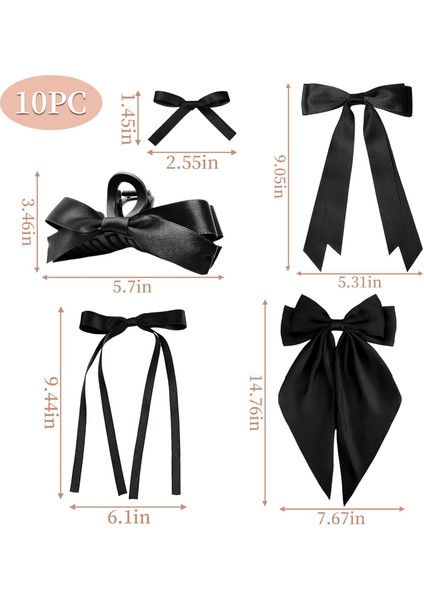 10PCS Silk Satin Bow Hair Clips Long Black Ribbon Hair Clips Women Large Bow Cute Hair Clips Aesthetic Hair Accessories For Women Girls (Yurt Dışından) fiyatları