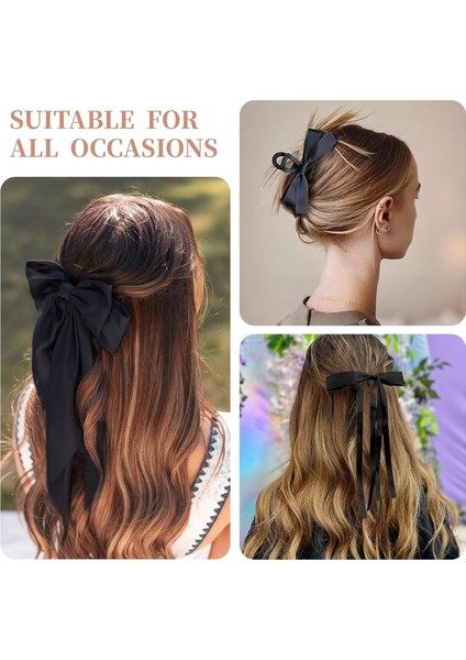 10PCS Silk Satin Bow Hair Clips Long Black Ribbon Hair Clips Women Large Bow Cute Hair Clips Aesthetic Hair Accessories For Women Girls (Yurt Dışından) modelleri