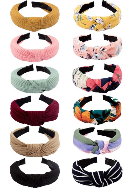 12PCS Women's Headbands Knotted Headbands Women's Wide Headband Bohemian Bandeau Knotted Turban Hairband Elastic Hair Accessories (Yurt Dışından) fiyatları