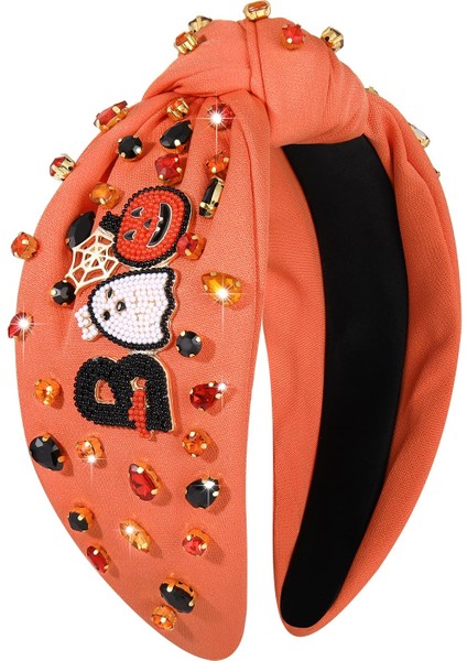 Halloween Headband Women's Ghost Pumpkin Spider Ghost Head Knotted Headband Decoration Wide Top Knot Headband Halloween Hair Accessories Costume Party Gift (Yurt Dışından)