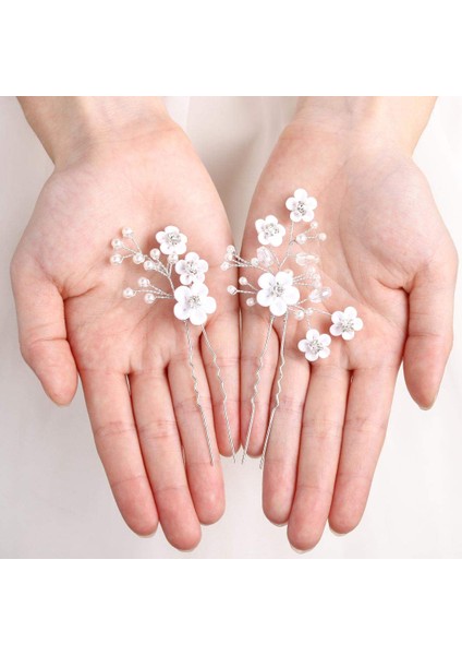 Bridal Wedding Hairpin Silver Flower Hairpin Bridal Hair Accessories Gorgeous Hair Accessories (2 Pieces) (Yurt Dışından) modelleri