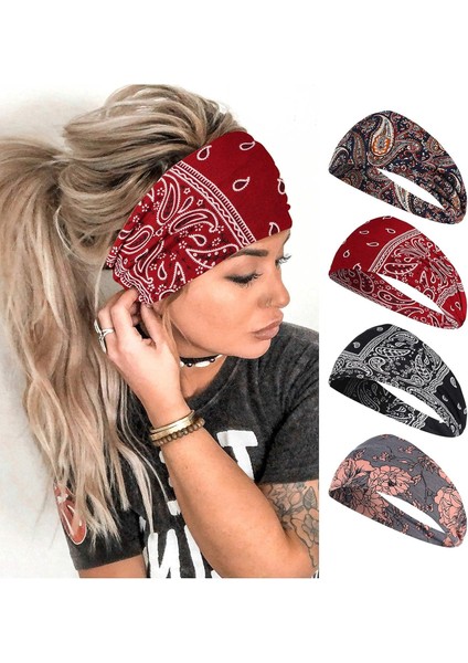 Women's Wide Headband Bohemian Bandeau Headband Exercise Headband Elastic Non-Slip Hairband 4 Pack (Fashion) (Yurt Dışından) fiyatları