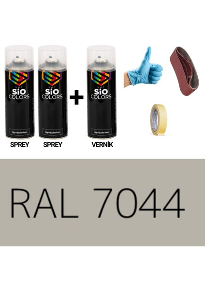 2 Adet Sprey +1 Adet Vernik Ipek Gri RAL-7044 Sprey Boya Seti 400 Ml+Zımpara+Kağıtbant+Eldiven