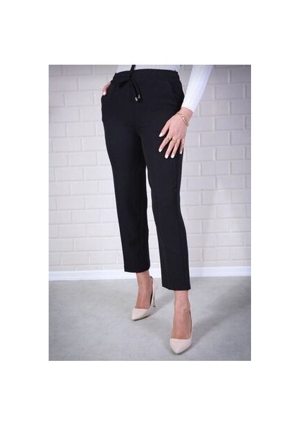 Kadın Ip Detaylı Beli Lastikli Yandan Cepli Havuç Kesim Pantolon