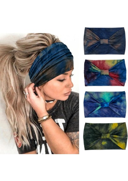 Women's Wide Headband Knotted Headband African Women's Turban Elastic Hair Accessories Tie Dye 4 Pack (Yurt Dışından) fiyatları