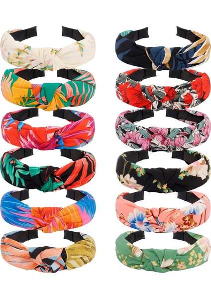 Hairbands 12 Pack Colorful Headbands Women Non-Slip Wide Girls Headbands Cute Bohemian Natural Knotted Headband Hair Accessories Women Fashion (Yurt Dışından)