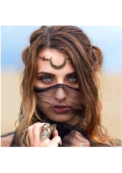 Bohemian Crescent Head Chain Vintage Black, Headband Chain Water, Headdress Witch Forehead Chain (Yurt Dışından) modelleri