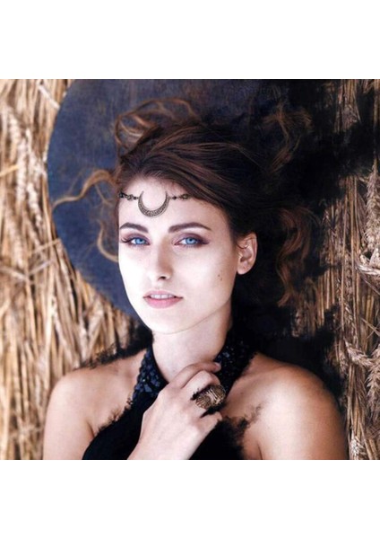 Bohemian Crescent Head Chain Vintage Black, Headband Chain Water, Headdress Witch Forehead Chain (Yurt Dışından) fırsatları