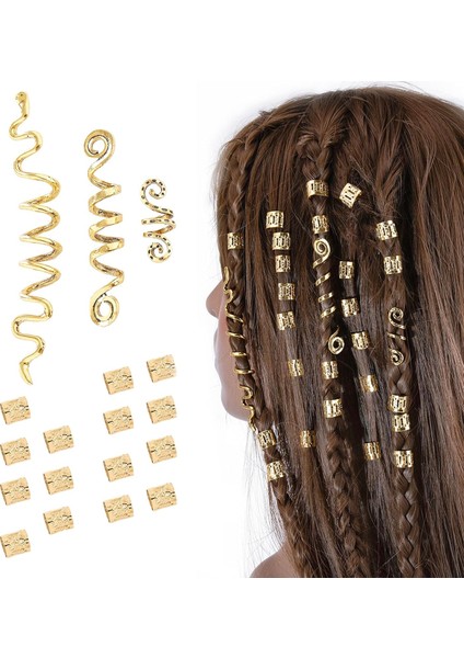 18 Pieces Of Hair Accessories Loc Hair Accessories Women's Braid Long Hair Lock Beads Metal Hairpin Decoration (Various Styles) (Yurt Dışından)