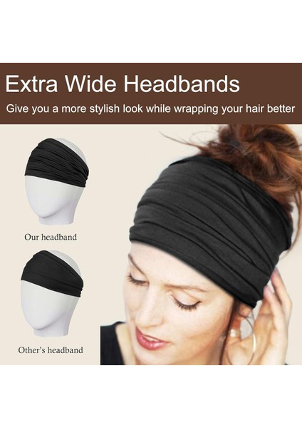 Pack Women's Boho Extra Wide 7 Inch Headband Knotted Non-Slip Fashion Hairband Elastic Yoga Hairband Girls Headband (Yurt Dışından) fiyatları