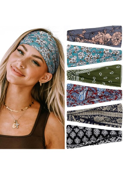 Women's Elastic Headband Lady Hair Non-Slip Wide Thick Headband Fashion Soft Fabric Women's Headband Short Hair Accessories 6 Pack (Yurt Dışından) fırsatları