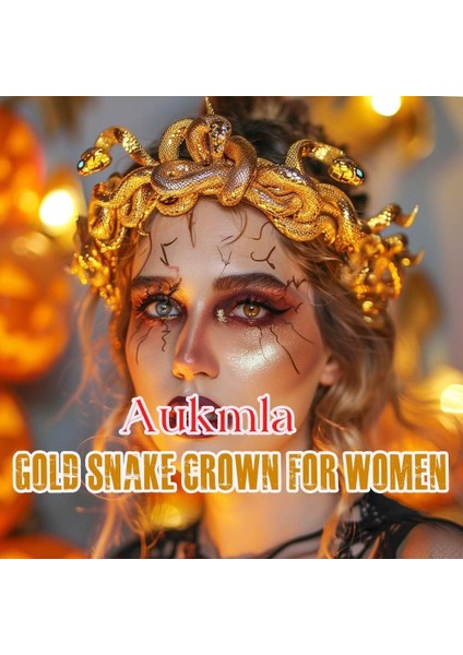 Aukmla Gold Snake Headband Crown Goddess Headdress Red Crystal Festival Costume Headdress Women's Hair Accessories (Yurt Dışından) fırsatları