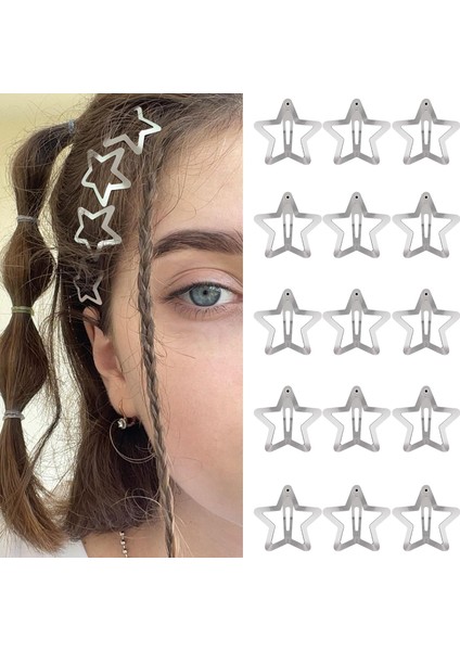 Hair Clip Snap Clip Hair Clip Non-Slip Star Hair Accessories Silver Metal Hair Clips For Girls Women - 15 Pieces 4 cm (Yurt Dışından)
