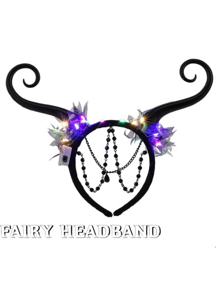 Glowing Fairy Headband Black 。 Headband Forest Antlers Headband LED Horn Costume Headdress Festival Women's Hair Accessories Suitable For Halloween Party (Yurt Dışından) fiyatları