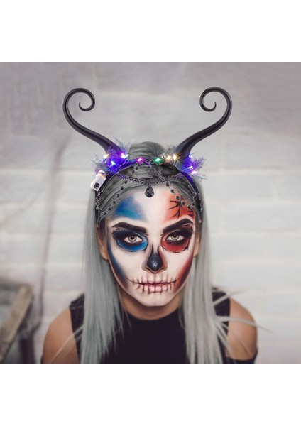 Glowing Fairy Headband Black 。 Headband Forest Antlers Headband LED Horn Costume Headdress Festival Women's Hair Accessories Suitable For Halloween Party (Yurt Dışından) modelleri