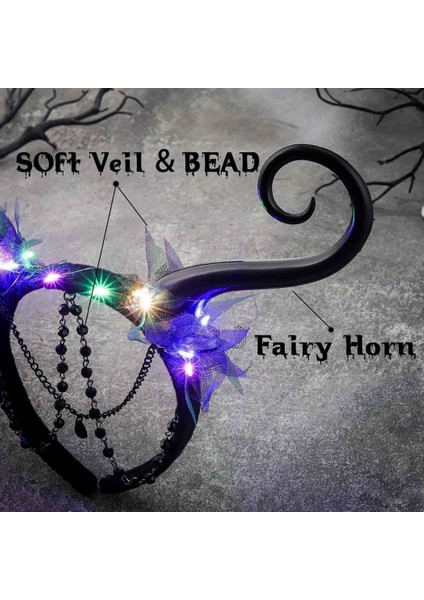 Glowing Fairy Headband Black 。 Headband Forest Antlers Headband LED Horn Costume Headdress Festival Women's Hair Accessories Suitable For Halloween Party (Yurt Dışından) fırsatları