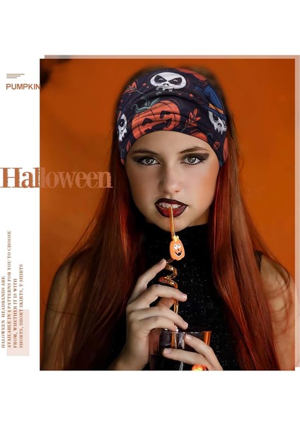 Women's Wide Knotted Headband Turban Elastic Pumpkin Hairband Exercise Turban Yoga Turban Ghost Cosplay Halloween Hair Accessories 4 Pieces Set (Yurt Dışından) modelleri