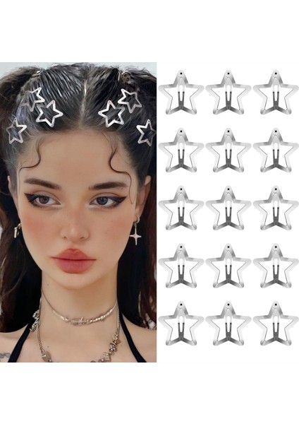 Hair Clip Snap Clip Hair Clip Non-Slip Star Hair Accessories Silver Metal Hair Clips For Girls Women - 15 Pieces 4 cm (Yurt Dışından)