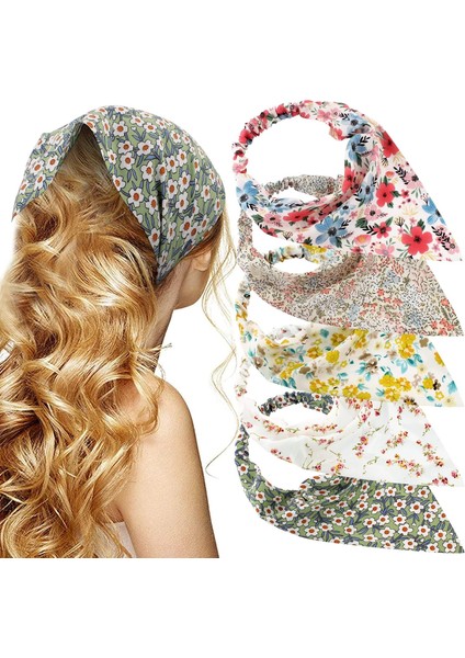 Floral Turban Headband 5 Pieces Hairband Chiffon Boho Headband Women Elastic Headband Women Girls Hair Accessories (Yurt Dışından)