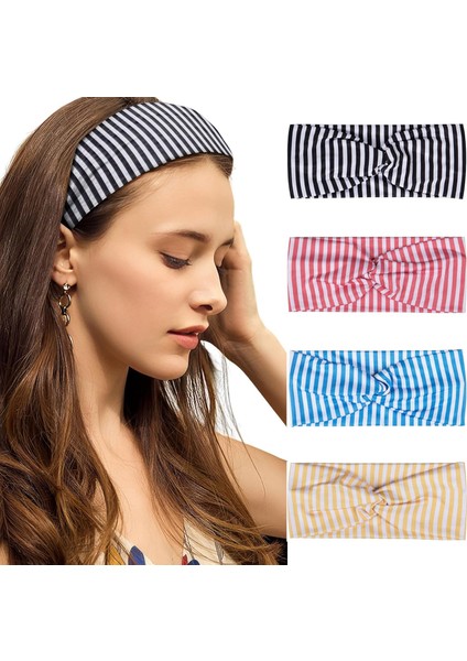 Set Women's Hair Bands Non-Slip Striped Knotted Wide Headband Elastic Elastic Fashion Headband Exercise Yoga Running Headband Women Hair Accessories (Yurt Dışından)
