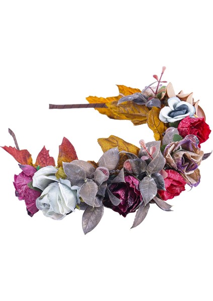 Floral Headband Red Flower Crown Headband Retro Rose Flower Headdress Hair Accessories Women Girls Halloween Carnival Wedding Role Play (Yurt Dışından) modelleri