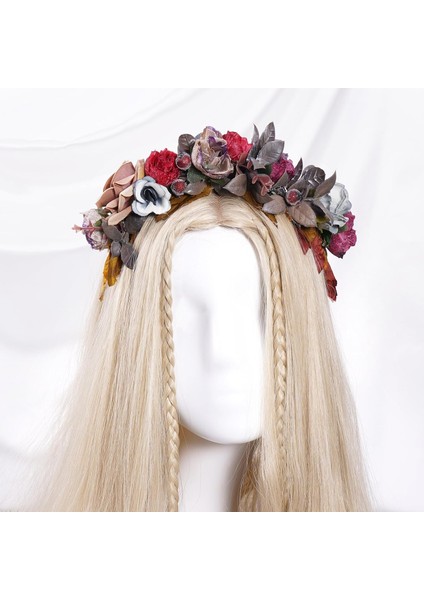 Floral Headband Red Flower Crown Headband Retro Rose Flower Headdress Hair Accessories Women Girls Halloween Carnival Wedding Role Play (Yurt Dışından) fırsatları