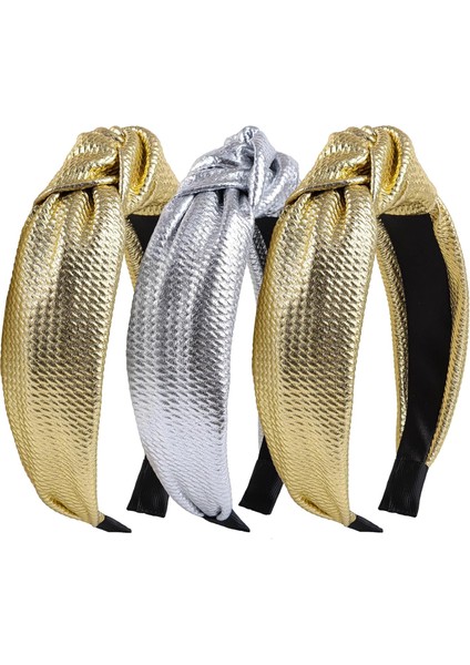 Women And Girls Knotted Headband Non-Slip Hairband Wide Bow Headband Fashion Waffle Headband Hair Accessories Black And White 3 Pcs (Yurt Dışından)