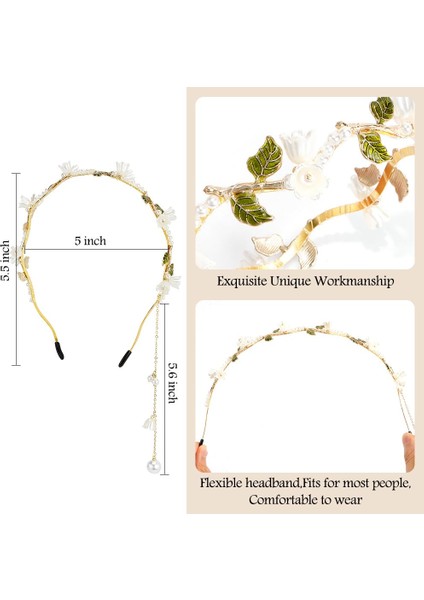 Flower Headband Women Girls Hair Vine Gold Leaf Bohemian Headband Wedding Fairy Accessories Tiara Bridal Crown (Floral) (Yurt Dışından) fırsatları