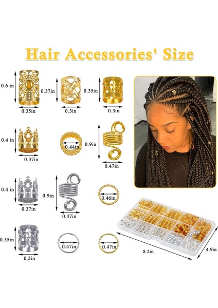 262PCS Women's Long Locks Accessories Braid Hair Accessories Gold And Silver Hair Accessories Adjustable Hair Accessories Hair Rings For Braids Girls (Yurt Dışından)